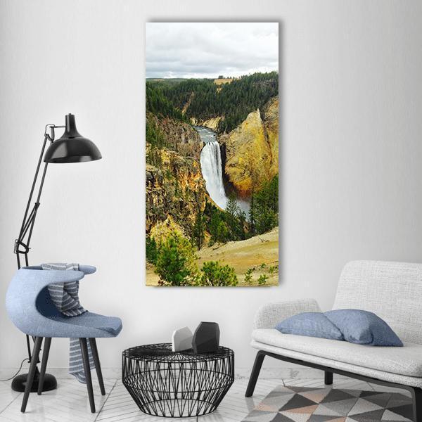 Yellowstone Canyon Waterfall Vertical Canvas Wall Art-1 Vertical-Gallery Wrap-12" x 24"-Tiaracle