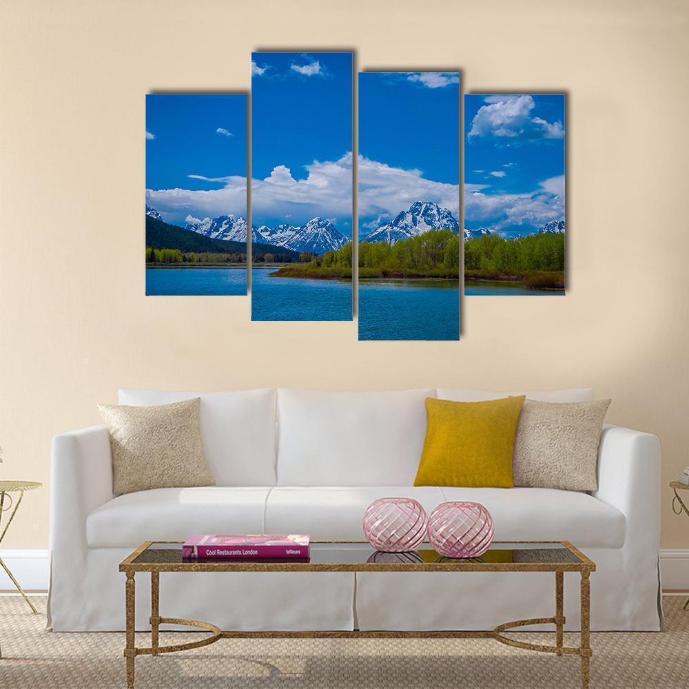 Yellowstone River In Wyoming Canvas Wall Art-4 Pop-Gallery Wrap-50" x 32"-Tiaracle