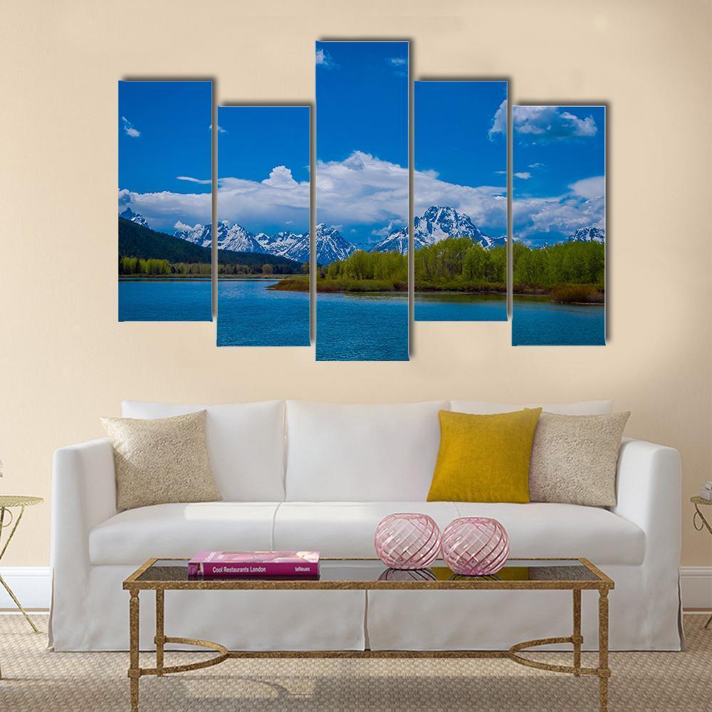 Yellowstone River In Wyoming Canvas Wall Art-5 Pop-Gallery Wrap-47" x 32"-Tiaracle