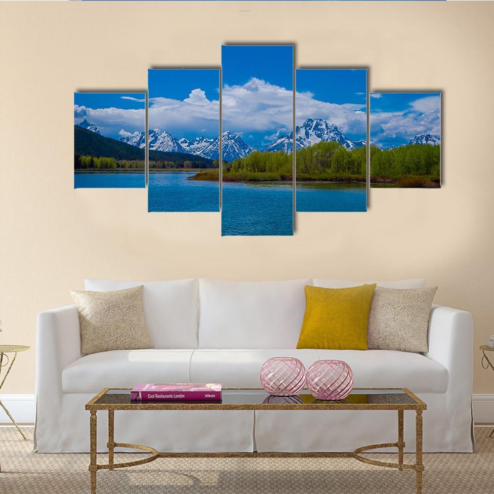 Yellowstone River In Wyoming Canvas Wall Art-5 Star-Gallery Wrap-62" x 32"-Tiaracle