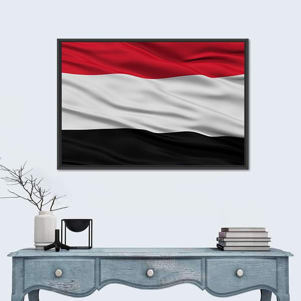 Yemen Flag Waving In The Wind Canvas Wall Art-1 Piece-Floating Frame-24" x 16"-Tiaracle