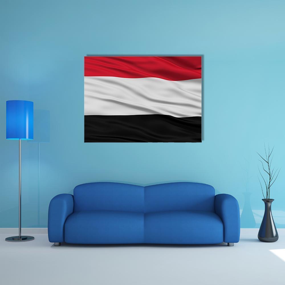 Yemen Flag Waving In The Wind Canvas Wall Art-4 Horizontal-Gallery Wrap-34" x 24"-Tiaracle