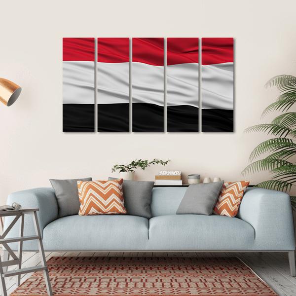 Yemen Flag Waving In The Wind Canvas Wall Art-5 Horizontal-Gallery Wrap-22" x 12"-Tiaracle