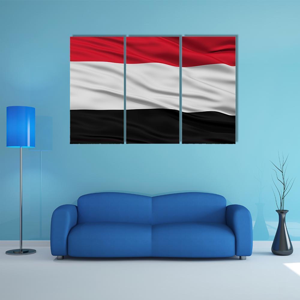 Yemen Flag Waving In The Wind Canvas Wall Art-3 Horizontal-Gallery Wrap-37" x 24"-Tiaracle