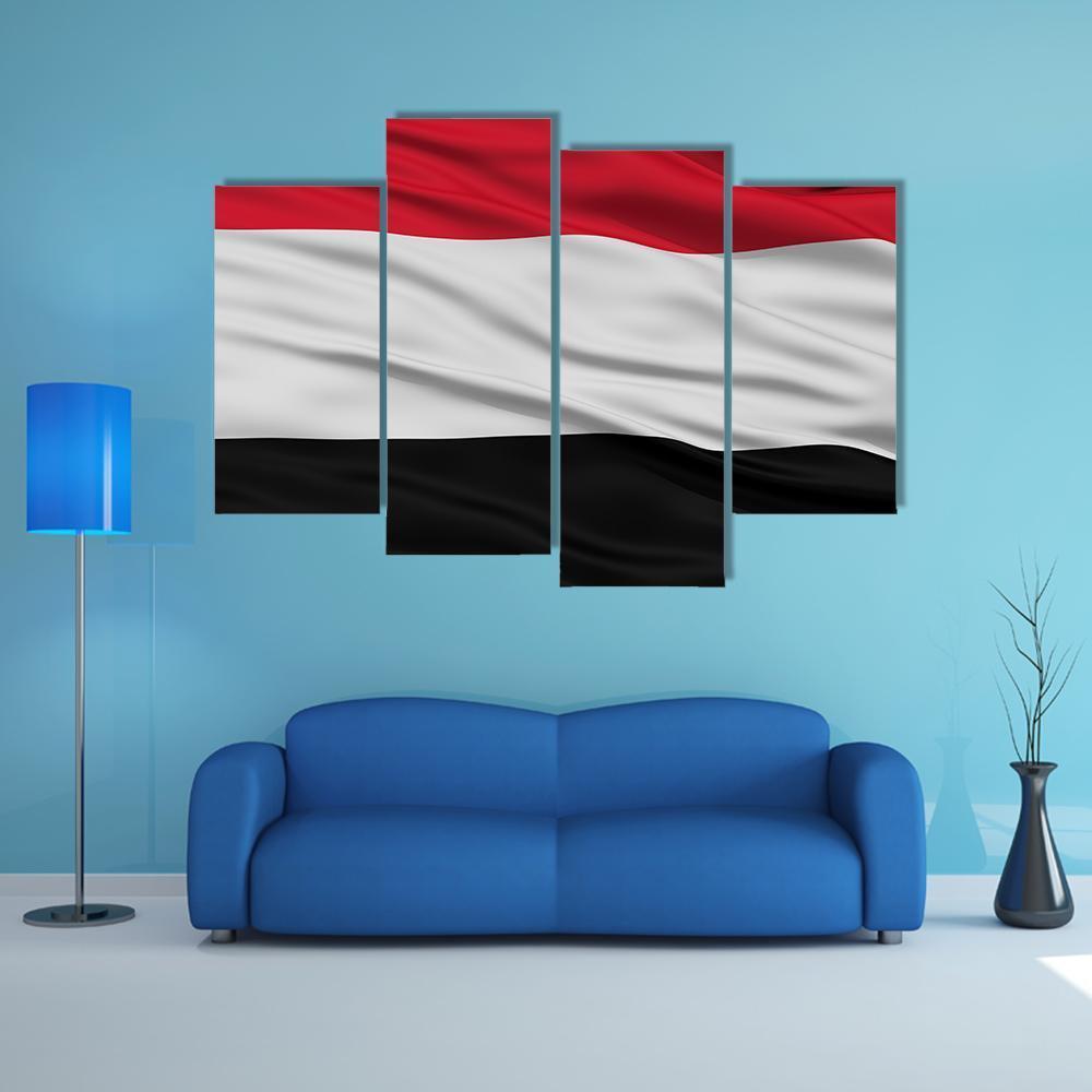 Yemen Flag Waving In The Wind Canvas Wall Art-4 Pop-Gallery Wrap-50" x 32"-Tiaracle