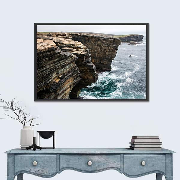 Yesnaby Cliffs Canvas Wall Art-1 Piece-Floating Frame-24" x 16"-Tiaracle