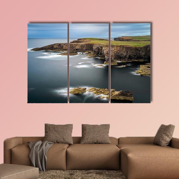 Yesnaby cliffs with Castle Rock Canvas Wall Art-3 Horizontal-Gallery Wrap-37" x 24"-Tiaracle