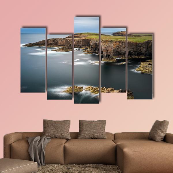 Yesnaby cliffs with Castle Rock Canvas Wall Art-5 Pop-Gallery Wrap-47" x 32"-Tiaracle