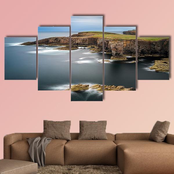 Yesnaby cliffs with Castle Rock Canvas Wall Art-5 Star-Gallery Wrap-62" x 32"-Tiaracle
