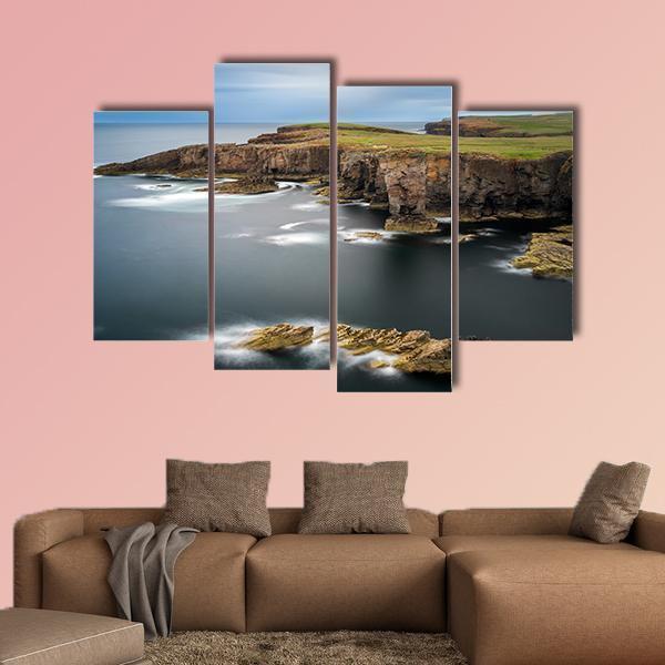 Yesnaby cliffs with Castle Rock Canvas Wall Art-4 Pop-Gallery Wrap-50" x 32"-Tiaracle