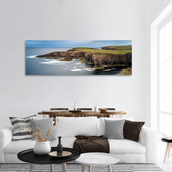 Yesnaby cliffs with Castle Rock Panoramic Canvas Wall Art-3 Piece-25" x 08"-Tiaracle
