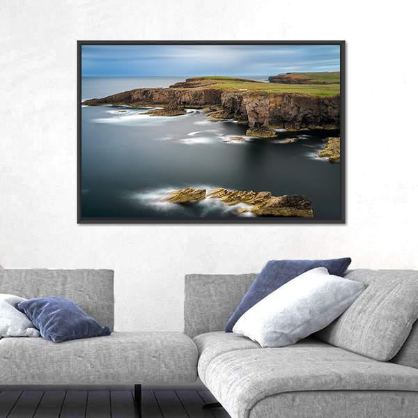 Yesnaby cliffs with Castle Rock Panoramic Canvas Wall Art-1 Piece-36" x 12"-Tiaracle