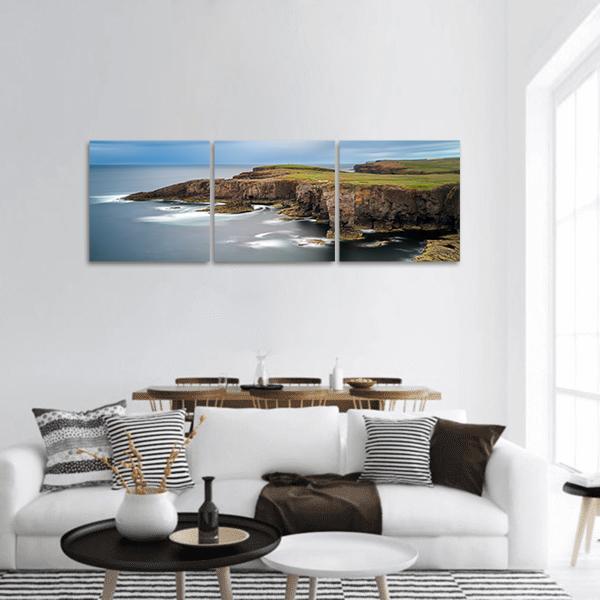 Yesnaby cliffs with Castle Rock Panoramic Canvas Wall Art-3 Piece-25" x 08"-Tiaracle