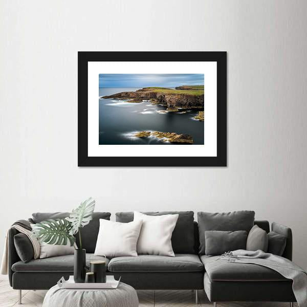 Yesnaby cliffs with Castle Rock Panoramic Canvas Wall Art-1 Piece-36" x 12"-Tiaracle