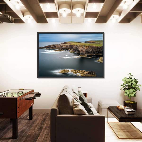 Yesnaby cliffs with Castle Rock Panoramic Canvas Wall Art-1 Piece-36" x 12"-Tiaracle