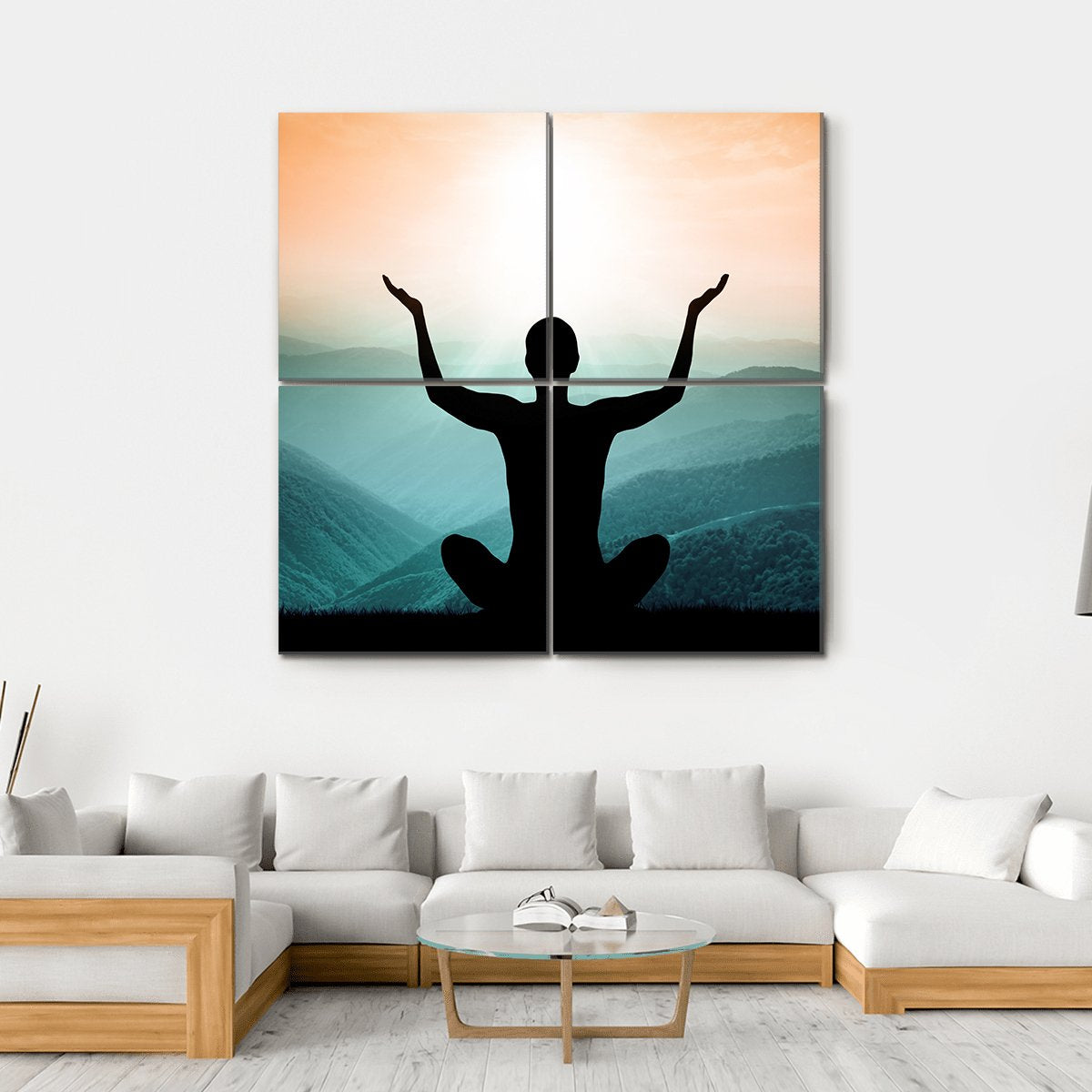 Yoga And Meditation Silhouette Of Man On The Mountain Canvas Wall Art-4 Square-Gallery Wrap-17" x 17"-Tiaracle