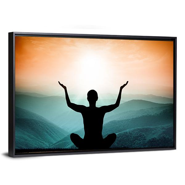 Yoga And Meditation Silhouette Of Man On The Mountain Canvas Wall Art-5 Horizontal-Gallery Wrap-22" x 12"-Tiaracle