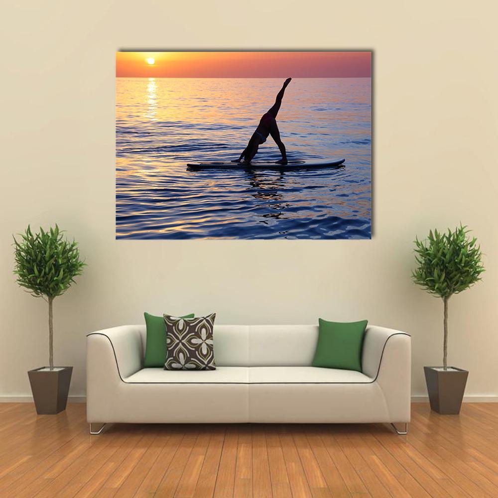 Yoga Exercise On The Beach Canvas Wall Art-1 Piece-Gallery Wrap-36&quot; x 24&quot;-Tiaracle