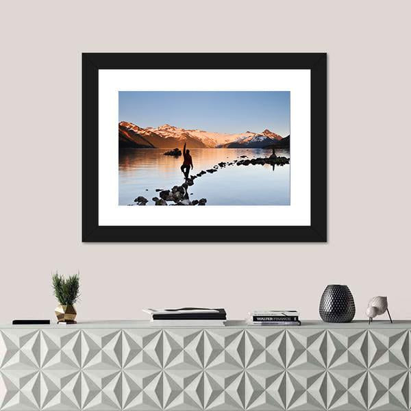 Yoga Girl In Garibaldi Lake Canvas Wall Art-1 Piece-Framed Print-20" x 16"-Tiaracle