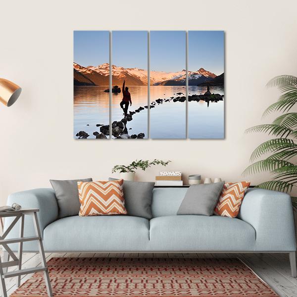 Yoga Girl In Garibaldi Lake Canvas Wall Art-4 Horizontal-Gallery Wrap-34" x 24"-Tiaracle