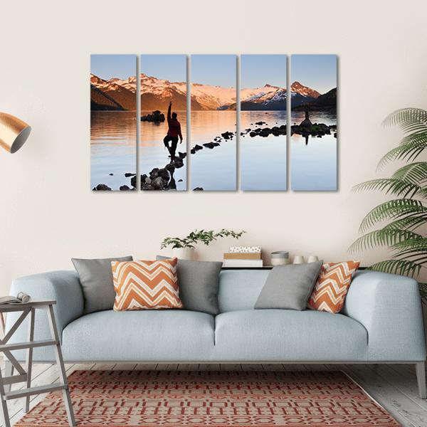 Yoga Girl In Garibaldi Lake Canvas Wall Art-5 Horizontal-Gallery Wrap-22" x 12"-Tiaracle