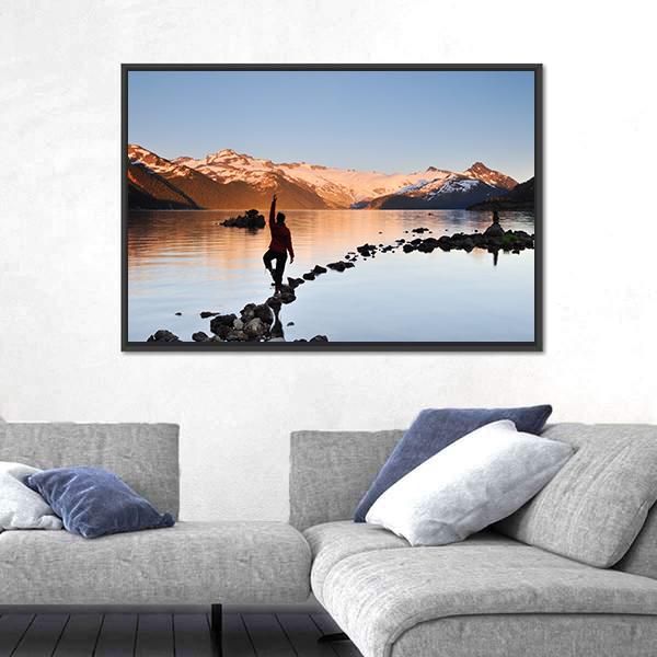 Yoga Girl In Garibaldi Lake Canvas Wall Art-3 Horizontal-Gallery Wrap-25" x 16"-Tiaracle