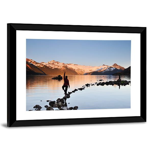 Yoga Girl In Garibaldi Lake Canvas Wall Art-3 Horizontal-Gallery Wrap-25" x 16"-Tiaracle