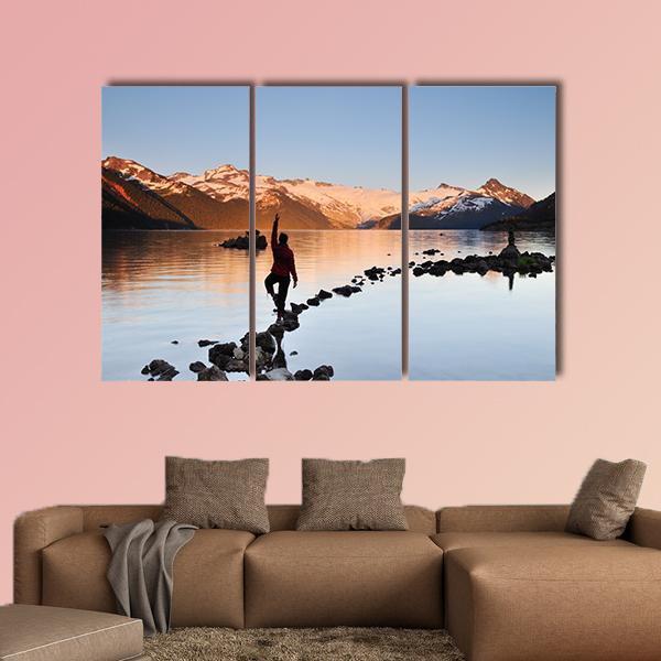 Yoga Girl In Garibaldi Lake Canvas Wall Art-3 Horizontal-Gallery Wrap-37" x 24"-Tiaracle