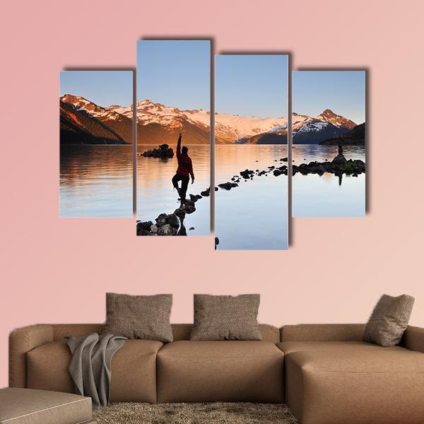 Yoga Girl In Garibaldi Lake Canvas Wall Art-4 Pop-Gallery Wrap-50&quot; x 32&quot;-Tiaracle