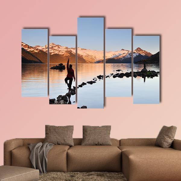 Yoga Girl In Garibaldi Lake Canvas Wall Art-5 Pop-Gallery Wrap-47" x 32"-Tiaracle