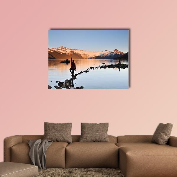 Yoga Girl In Garibaldi Lake Canvas Wall Art-1 Piece-Gallery Wrap-48" x 32"-Tiaracle