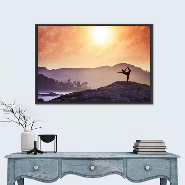 Yoga On Mountains Panoramic Canvas Wall Art-1 Piece-36&quot; x 12&quot;-Tiaracle