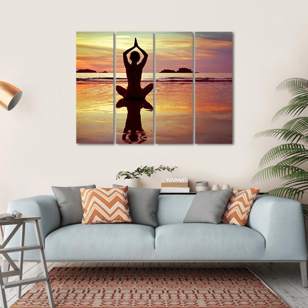 Yoga On The Beach Canvas Wall Art-4 Horizontal-Gallery Wrap-34" x 24"-Tiaracle