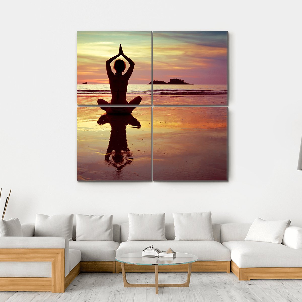 Yoga On The Beach Canvas Wall Art-4 Square-Gallery Wrap-17" x 17"-Tiaracle