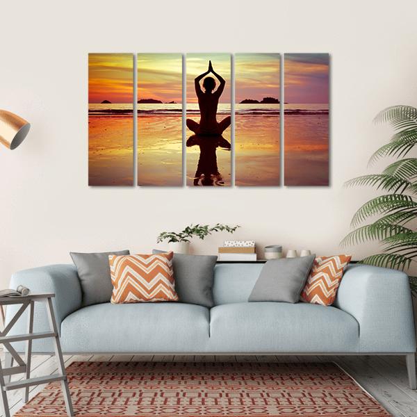 Yoga On The Beach Canvas Wall Art-5 Horizontal-Gallery Wrap-22" x 12"-Tiaracle