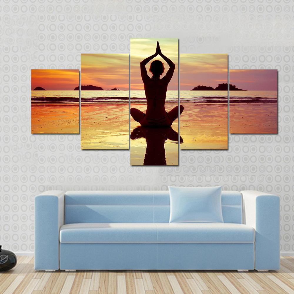 Yoga On The Beach Canvas Wall Art-3 Horizontal-Gallery Wrap-25" x 16"-Tiaracle