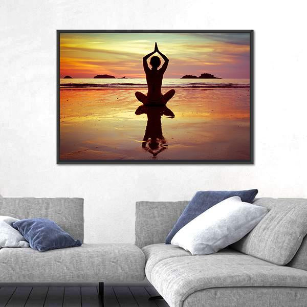 Yoga On The Beach Panoramic Canvas Wall Art-1 Piece-36" x 12"-Tiaracle