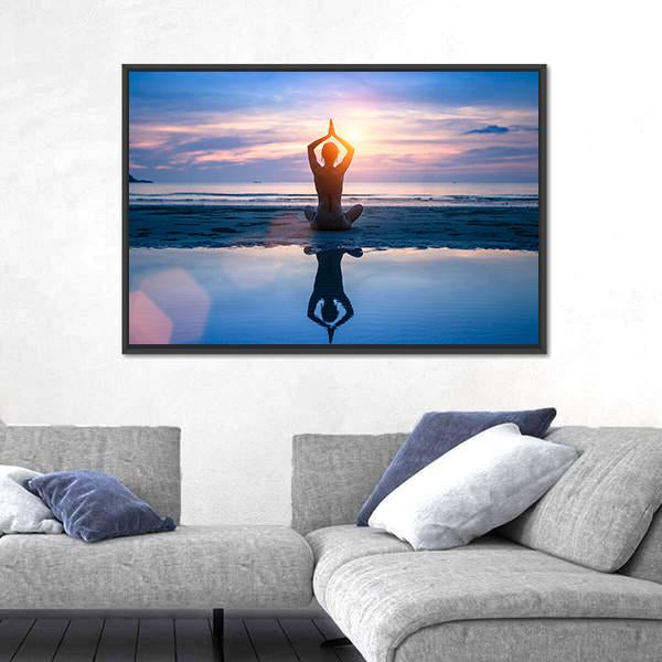 Yoga On The Beach Panoramic Canvas Wall Art-1 Piece-36&quot; x 12&quot;-Tiaracle