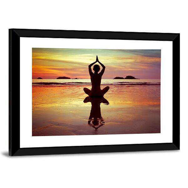 Yoga On The Beach Panoramic Canvas Wall Art-1 Piece-36" x 12"-Tiaracle
