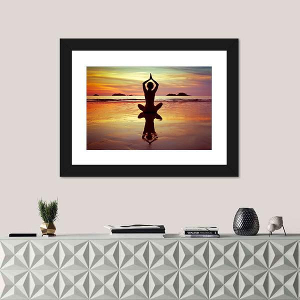 Yoga On The Beach Panoramic Canvas Wall Art-1 Piece-36" x 12"-Tiaracle