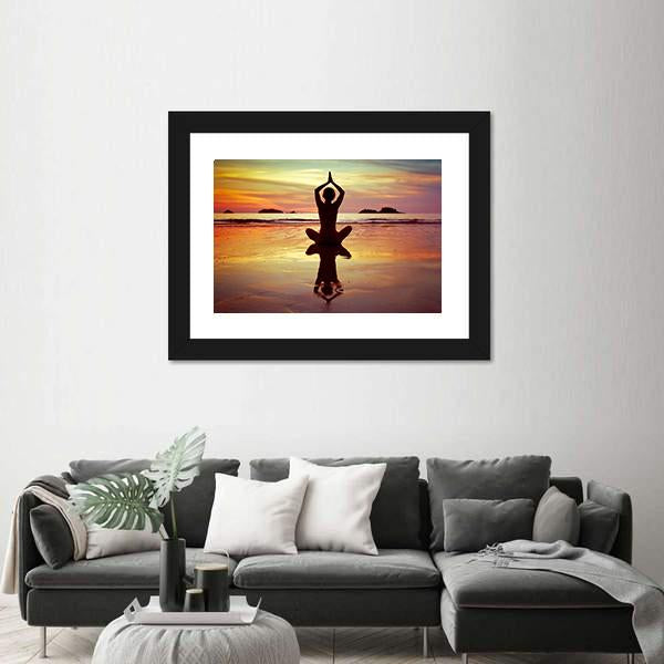 Yoga On The Beach Panoramic Canvas Wall Art-1 Piece-36&quot; x 12&quot;-Tiaracle
