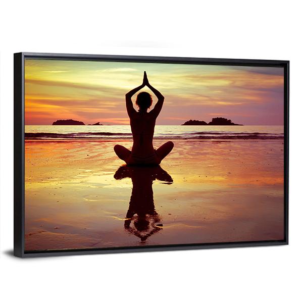 Yoga On The Beach Panoramic Canvas Wall Art-1 Piece-36" x 12"-Tiaracle