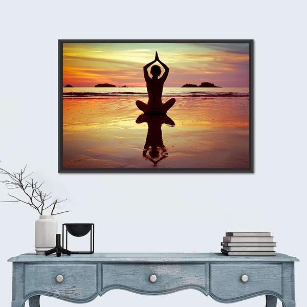 Yoga On The Beach Panoramic Canvas Wall Art-1 Piece-36" x 12"-Tiaracle