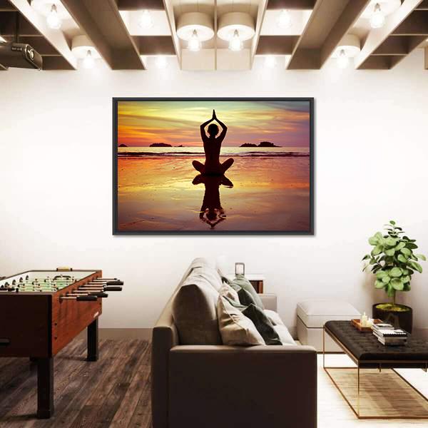 Yoga On The Beach Panoramic Canvas Wall Art-1 Piece-36" x 12"-Tiaracle
