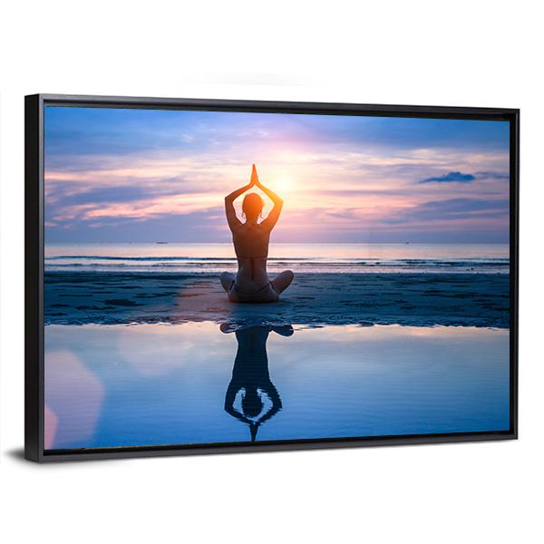 Yoga On The Sea Beach Meditation Canvas Wall Art-3 Horizontal-Gallery Wrap-25&quot; x 16&quot;-Tiaracle