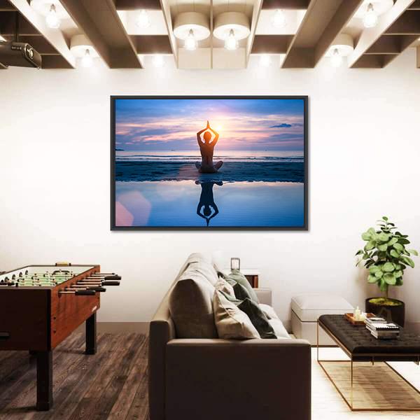 Yoga On The Sea Beach Meditation Canvas Wall Art-3 Horizontal-Gallery Wrap-25&quot; x 16&quot;-Tiaracle