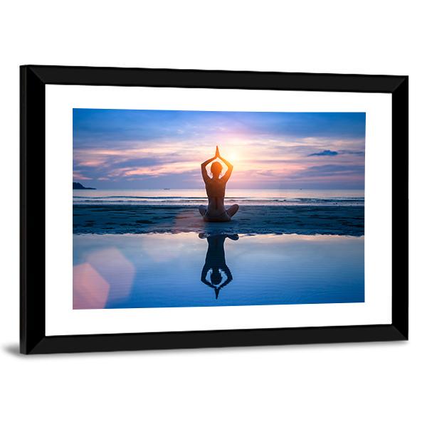 Yoga On The Sea Beach Meditation Canvas Wall Art-3 Horizontal-Gallery Wrap-25&quot; x 16&quot;-Tiaracle