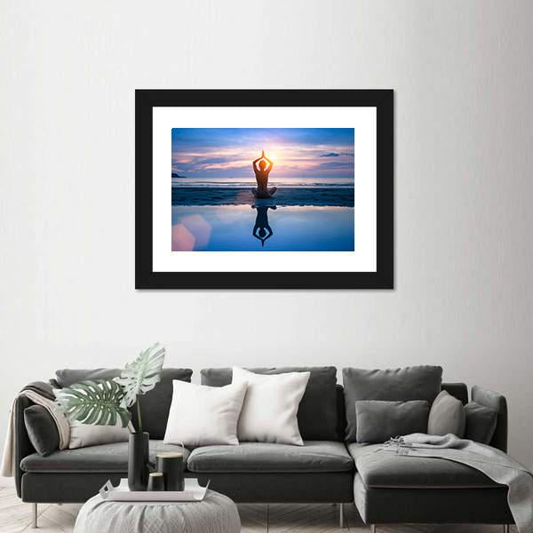 Yoga On The Sea Beach Meditation Canvas Wall Art-3 Horizontal-Gallery Wrap-25&quot; x 16&quot;-Tiaracle
