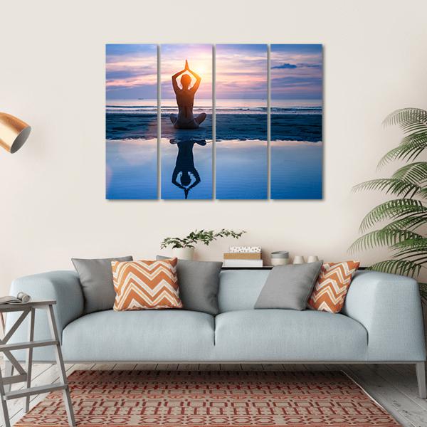 Yoga On The Sea Beach Meditation Canvas Wall Art-4 Horizontal-Gallery Wrap-34" x 24"-Tiaracle