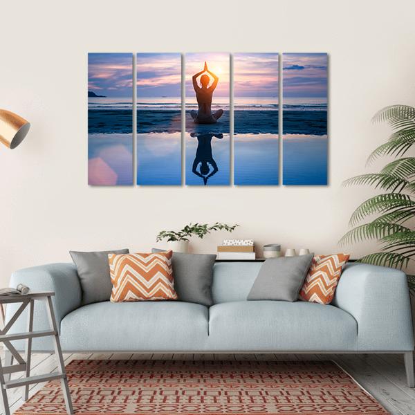 Yoga On The Sea Beach Meditation Canvas Wall Art-5 Horizontal-Gallery Wrap-22" x 12"-Tiaracle